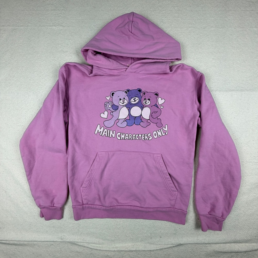 Main Characters Only Pink Bear Graphic Hoodie Organic Cotton Size Medium MD1025